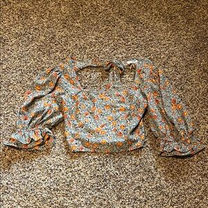 Sienna Sky Blue and Orange Long Sleeve Crop Blouse